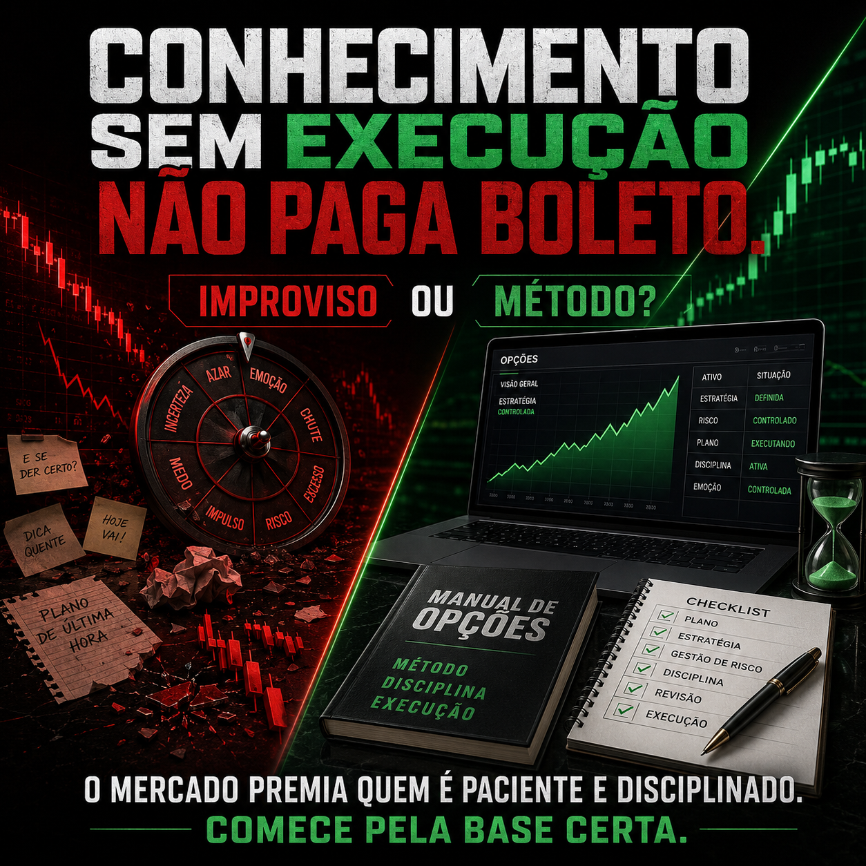 Conhecimento sem execução não paga boleto. Improviso ou método? O mercado premia quem é paciente e disciplinado. Comece pela base certa.